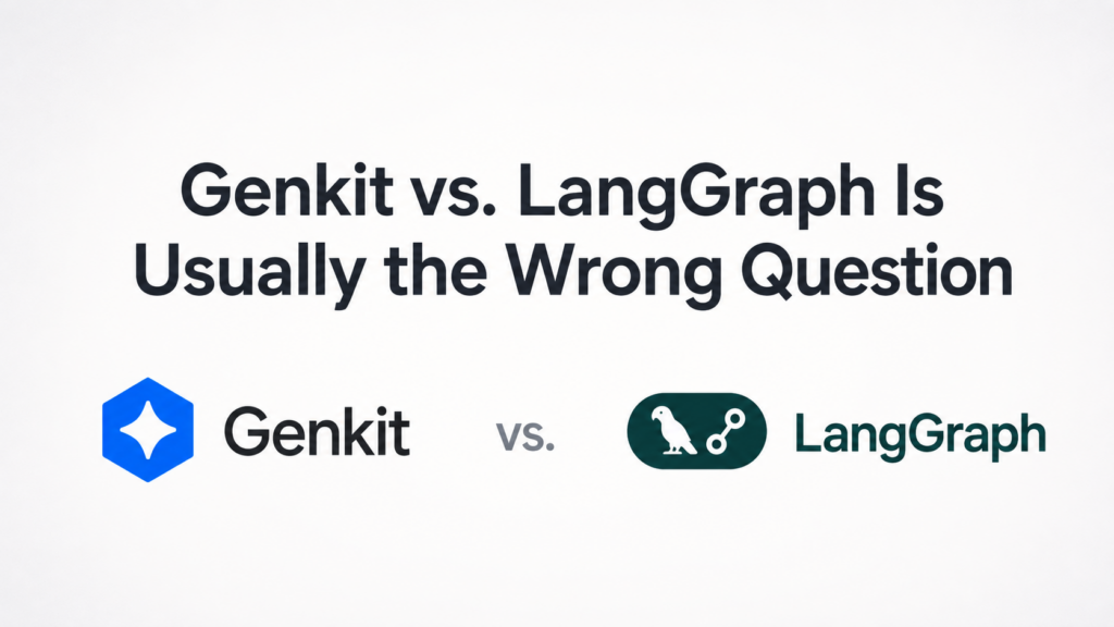 Genkit and LangGraph logos beneath the title “Genkit vs. LangGraph Is Usually the Wrong Question”